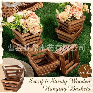 Wooden Hanging <b>Basket</b> <b>Cube</b> Flower Pot Stand For Indoor Outdoor Balcony Garden Modern Simple Style - Product Image 3