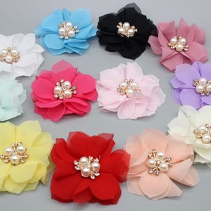 Flor de Chiffon DIY Feita à Mão de 6cm, Flor Triangular de Fundo Plano, Flor de Chiffon com Strass, Acessórios para Cabelo Infantil - Product Image 4