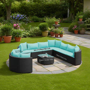 Eleganti Set da Giardino in Rattan Nero per 10 Persone, Divano da Esterno Resistente alle Intemperie - Product Image 2