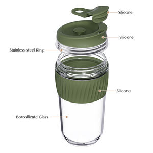 Özel Takeaway benzersiz renkli borosilikat cam seyahat kupa tasfiye içecek bardakları silikon kol ve kapak ile - Product Image 2