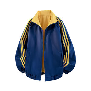 Chaqueta básica con logo personalizado, tres franjas, cortavientos de primavera y otoño, abrigo sencillo de color sólido para hombre y mujer, transpirable. - Product Image 5