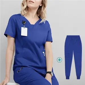 थोक बरगंडी वर्दी पैंट-गर्म बिक्री नर्सिंग वर्दी Scrubs लघु आस्तीन में सबसे ऊपर पैंट वर्दी महिलाओं नर्स रगडें अस्पताल वर्दी सेट