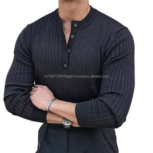 Camiseta de punto de manga larga a rayas de marca de moda, estilo italiano, casual de negocios, corte ajustado, versátil, para hombre, gris oscuro - Product Image 3