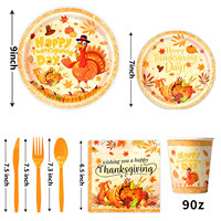 Ensemble de fournitures pour fête de Thanksgiving, vaisselle de récolte d'automne avec assiettes en papier, gobelets, serviettes, nappe, bannière, ballons, décorations de gâteau