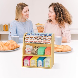 Bamboo Tea Bag and Coffee Holder Organizer for Cabinet Counter Office, 3 Tier Large Capacity Sturdy Display <strong>Stand</strong> Easy Assembly - Product Image 2