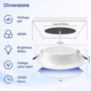 <b>Office</b> 3CCT Adjustable Recessed Round Square <b>Ceiling</b> <b>Light</b> 4-8 Inch 3W 6W 9W LED Panel <b>Light</b> IP44 Aluminum Home - Product Image 2