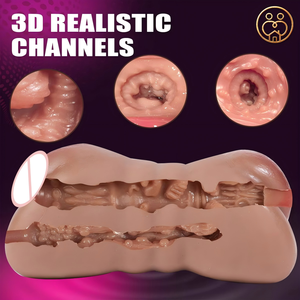 Masturbateur réaliste double tête en forme de vulve arrondie, 1,85 lb, marron, jouet sexuel de poche pour hommes - Product Image 3