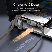 Câble de charge et de données en nylon tressé anti-emmêlement, double angle droit à 90 degrés en forme de L, 240W TYPE-C vers USBC