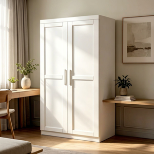 Armoire à panneaux blanche haut de gamme à 2 portes, meuble de rangement moderne et minimaliste pour vêtements, idéal pour la chambre à coucher - Product Image 1
