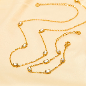 للماء رقيقة سلسلة الفولاذ المقاوم للصدأ الأخضر دلاية من حجر الزركون قلادة سوار الخلخال طقم مجوهرات - Product Image 4