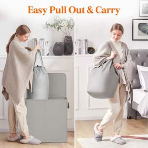 Double Laundry <b>Basket</b> with Lid and Removable Laundry Bags <b>Large</b> Collapsible Laundry Hamper with 2 Sections for Laundry Room - Product Image 4