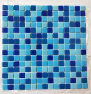 Azulejos de mosaico de vidro azul sem areia de alta qualidade para banheiro e piscina