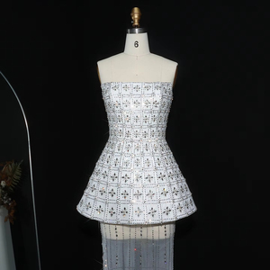Splendido abito da sera senza spalline in cristallo di lusso Dubai bianco con mantello fluente per le donne matrimonio Paty Lsz545-1 - Product Image 2
