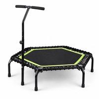 Trampolin Kebugaran Heksagonal 48-inci untuk Dalam Ruangan dengan Kaki yang Menonjol dan Sandaran Tangan yang Dapat Diangkat, Lompatan Senyap