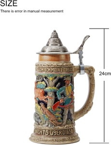 Chope à bière en grès de 0,6 litre (20 oz) de qualité supérieure, faite à la main, style allemand, peinte à la main, avec relief 3D et couvercle en fonte sans plomb - Product Image 6