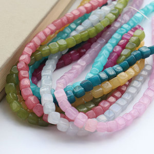 Jiny [Verano] Accesorios <span class=keywords><strong>de</strong></span> cuentas sueltas cuadradas geométricas <span class=keywords><strong>de</strong></span> color <span class=keywords><strong>jade</strong></span> blanco, pulsera retro etérea hecha <span class=keywords><strong>de</strong></span> material <span class=keywords><strong>de</strong></span> cristal - Product Image 3