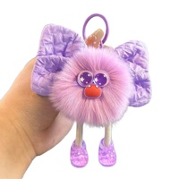Pendentif Pompom en fausse fourrure de lapin Rex fait main, mignon, avec nœud, porte-clés, breloque de sac et jouet en peluche en forme de personnage de dessin animé