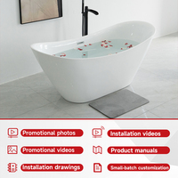 Kinglauren Vente à Chaud Baignoire Universelle Haut de Gamme en Acrylique de 150cm et 170cm avec Drain pour Villa Gris Marbre Acrylique Norme Européenne