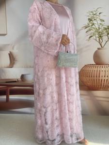 Elegante e Splendido Nuovo Cardigan da Donna Musulmana con Perline e Ricami in Rete, Accessorio Tradizionale per Abbigliamento Musulmano - Product Image 4