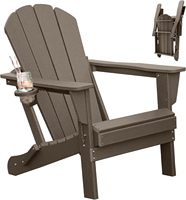 Chaise Adirondack en HDPE, chaise pliante d'extérieur durable avec porte-gobelet, impression couleur intégrale pour pelouse, patio, terrasse et foyer - Brun