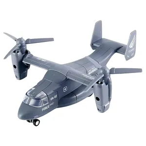 Elicottero militare in metallo pressofuso per bambini V-22 Osprey 1:400 modello in lega in scala aereo trasportatore aereo con luci e giocattoli sonori