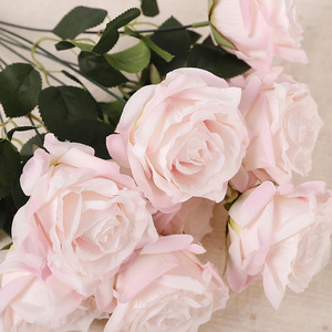 Ramo de Rosas Artificiales Onduladas de 9 Cabezas, Flores de Seda y Plástico de Alta Simulación, Decoración para Bodas, Accesorios de Fotografía, Decoración del Hogar - Product Image 1