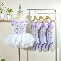 Justaucorps de danse pour filles, broderie florale violette, joli justaucorps de ballet à entrejambe fermé