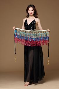 Pañuelo de cadera con borlas de lentejuelas brillantes de 4 capas de colores para bailarines, ideal para actuaciones en escenario, venta al por mayor. - Product Image 4