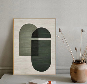 Decorative <b>Framed</b> Arts Minimalist Textured Handmade Wall Art Green Beige Geometric Still Life <b>Framed</b> Oil Painting - Product Image 3