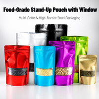 Sachets refermables multi-usages réutilisables avec fenêtre, en aluminium, de qualité alimentaire, pour thé, épices, bonbons, snacks, céréales, noix