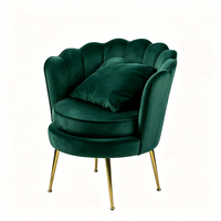 Fauteuil ergonomique moderne en velours vert foncé avec dossier en forme de pétale, chaise d'appoint avec pieds en métal doré pour salon et chambre à coucher