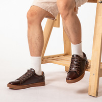 Chaussures décontractées en cuir véritable grande taille marron foncé couleur unie basses à lacets pour hommes, respirantes, antidérapantes et chaudes pour l'automne