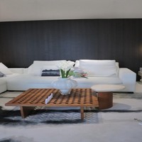 Ensemble de canapé et table basse en cuir avec cadre en bois massif de style moderne et luxueux, couleur personnalisée, pour le salon