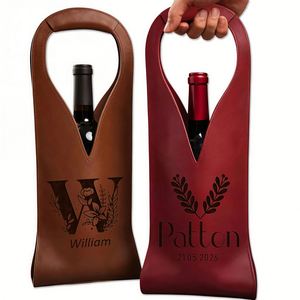 Pochette en cuir réutilisable pour bouteille, sac de transport pour vin avec poignée, idéal pour anniversaire, mariage - Product Image 1