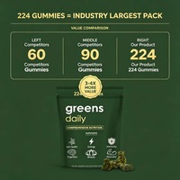 Gummies de nutrition complète Greens Daily, 224 unités, à base de plantes, sans gluten, sans OGM, sachets individuels, complément alimentaire