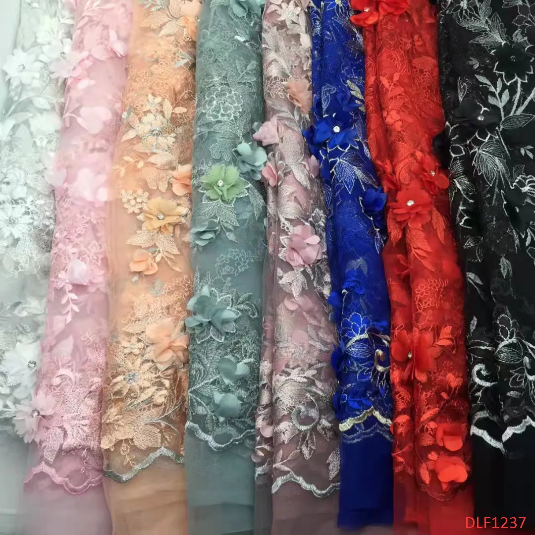 Crystal Sequins Luxury Lace 3d net fabric Embroidery Tulle Beaded Lace Fabric