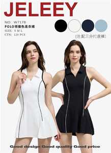 JELEEEY Abito Mini Senza Maniche con Collo a Polo e Blocchi di Colore, Linea A, Sportivo, Estivo, Traspirante, in Spandex e Poliestere, per Donna - Product Image 1