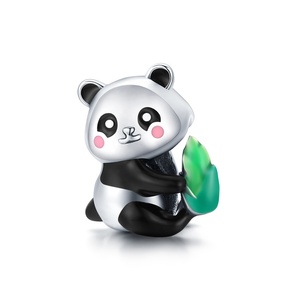 Fábrica de plata Animal lindo Panda Cub con bambú 925 colgante de plata esterlina para pulsera Original brazalete mujeres SCC1832 - Product Image 1