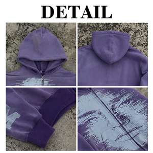 Custom Heavyweight DTG Printed <b>Zip</b> up Men Acid Wash Hoodie Manufacturer 400GSM Oversized Baggy Hip Hop Hoodie - Product Image 6