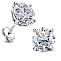 Boucles d'oreilles clous Kirin Moissanite plaqué rhodium, en argent 925, hypoallergéniques, délicates, à dos plat, unisexe, couleur D, vente en gros, OEM