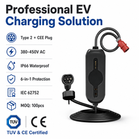 Chargeur EV portable triphasé Type 2 pour camping, ferme, entrepôt, extérieur, IP66, minuterie 12H, écran LCD, WiFi, Bluetooth, prise CEE rouge