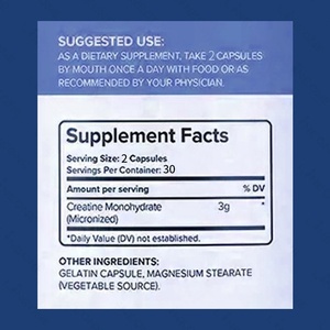 Cápsulas de Creatina Monohidrato de Marca Privada OEM/ODM, Vegetarianas, Sin Gluten, para Atletas, Aumentan la Fuerza y la Resistencia, Alta Calidad - Product Image 4