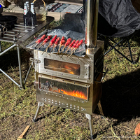 Poêle à bois multifonctionnel en acier inoxydable à double étage, four supérieur, chauffage, pour le camping en plein air toute l'année