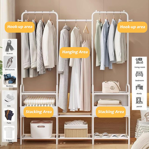 ราวแขวนเสื้อผ้าโลหะพร้อมกล่องเก็บของ ตู้เสื้อผ้าแบบตั้งพื้น ราวแขวนเสื้อผ้าในห้องนอนสำหรับแขวนเสื้อผ้า - Product Image 3
