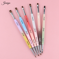 Lot de 5 pinceaux double face en nylon avec manche métallique dégradé pour le nail art et le design des ongles