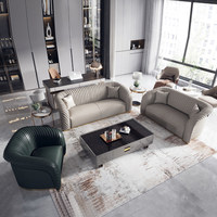 Ensemble de canapés en cuir de luxe, structure en bois, éponge, style minimaliste italien postmoderne, canapé d'angle en forme de U, sur mesure pour les grandes maisons