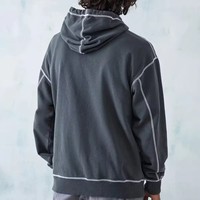 Sweat à capuche surdimensionné pour homme avec logo personnalisé OEM, surpiqûres contrastées, impression de logo, pull-over à coutures inversées, sweat à capuche décontracté pour homme, usage quotidien