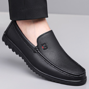 Mocassins en cuir noir pour hommes, chaussures décontractées pour affaires, souples et confortables, design monobloc - Product Image 3