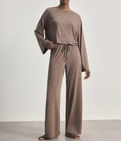 Pyjama Marron Grande Taille pour Femme, Ensemble Deux Pièces, Vêtements de Nuit et de Détente, Pyjama Personnalisable ODM
