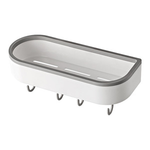 Yimei Hair Dryer Holder Wall Mounted <b>Storage</b> <b>Rack</b> Grey Rectangular Bathroom Organizer With Hook For Shampoo Bottle And Loofah - Product Image 5